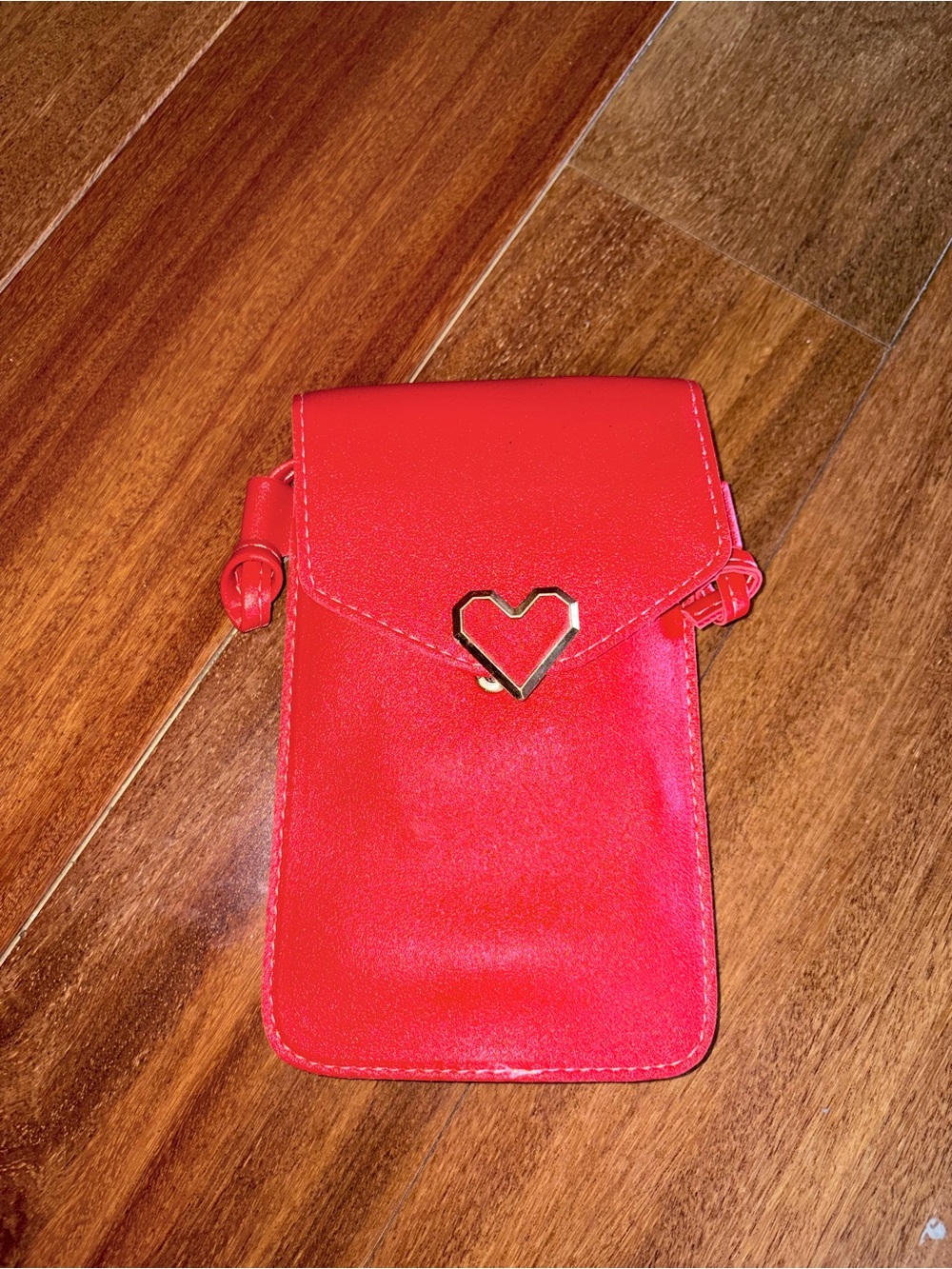 Red Crossbody Phone Pouch with Heart Accent